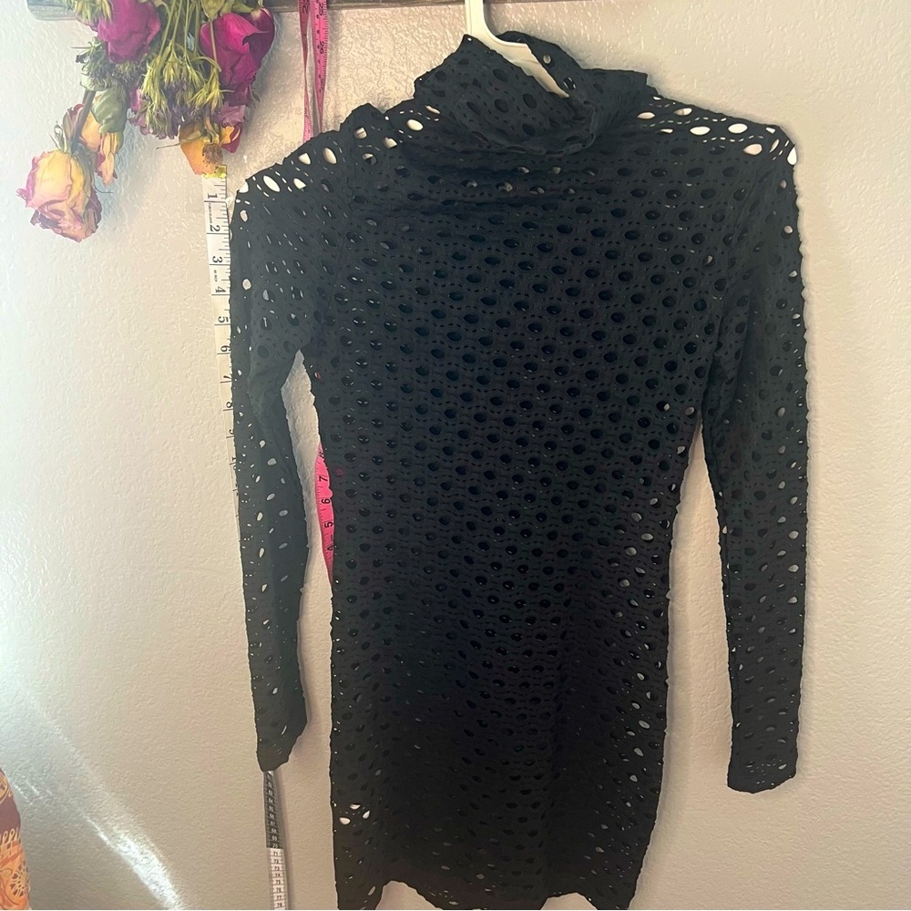 Halfheart • black mesh mock neck minidress; size medium. Fitted EUC
